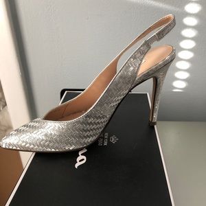 Nina silver glitter weave pattern sling back pumps